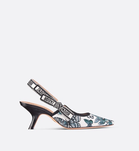J'Adior Slingback Pump • Pastel Midnight Blue Multicolor Embroidered Cotton with Toile de Jouy Mexico Motif