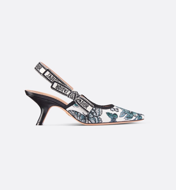 J'Adior Slingback Pump • Pastel Midnight Blue Multicolor Embroidered Cotton with Toile de Jouy Mexico Motif