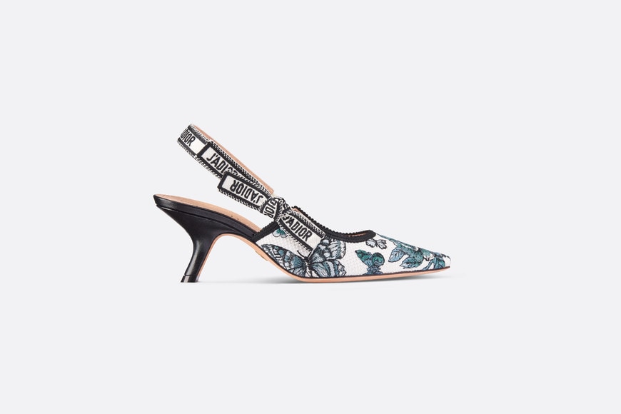 J'Adior Slingback Pump • Pastel Midnight Blue Multicolor Embroidered Cotton with Toile de Jouy Mexico Motif