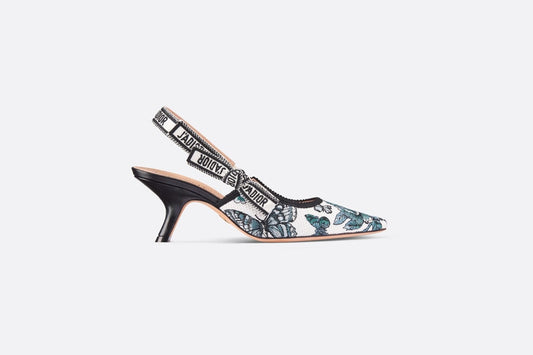 J'Adior Slingback Pump • Pastel Midnight Blue Multicolor Embroidered Cotton with Toile de Jouy Mexico Motif