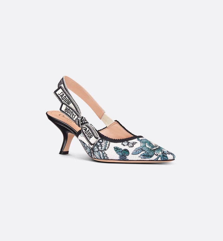 J'Adior Slingback Pump • Pastel Midnight Blue Multicolor Embroidered Cotton with Toile de Jouy Mexico Motif