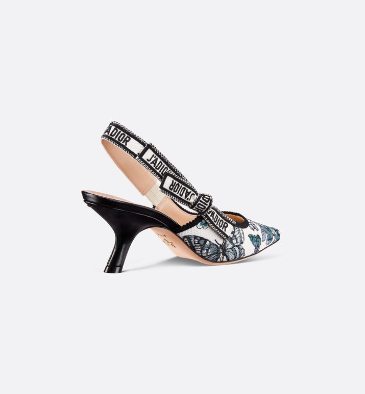 J'Adior Slingback Pump • Pastel Midnight Blue Multicolor Embroidered Cotton with Toile de Jouy Mexico Motif