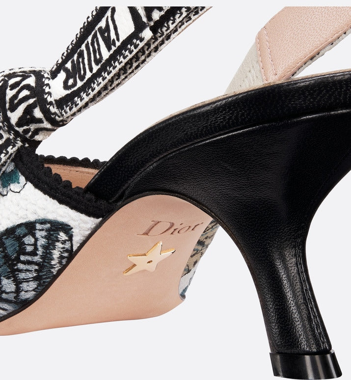 J'Adior Slingback Pump • Pastel Midnight Blue Multicolor Embroidered Cotton with Toile de Jouy Mexico Motif