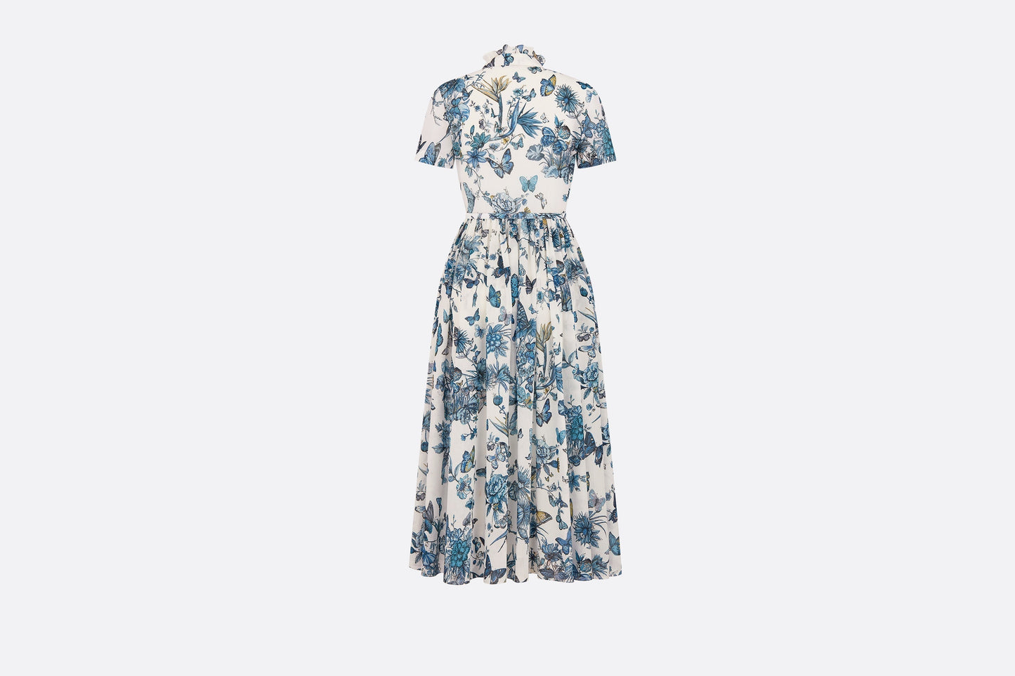Mid-Length Shirt Dress • White and Pastel Midnight Blue Cotton Voile with Toile de Jouy Mexico Motif