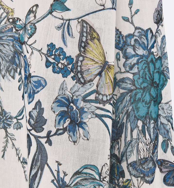 Blouse • White and Pastel Midnight Blue Cotton Voile with Toile de Jouy Mexico Motif