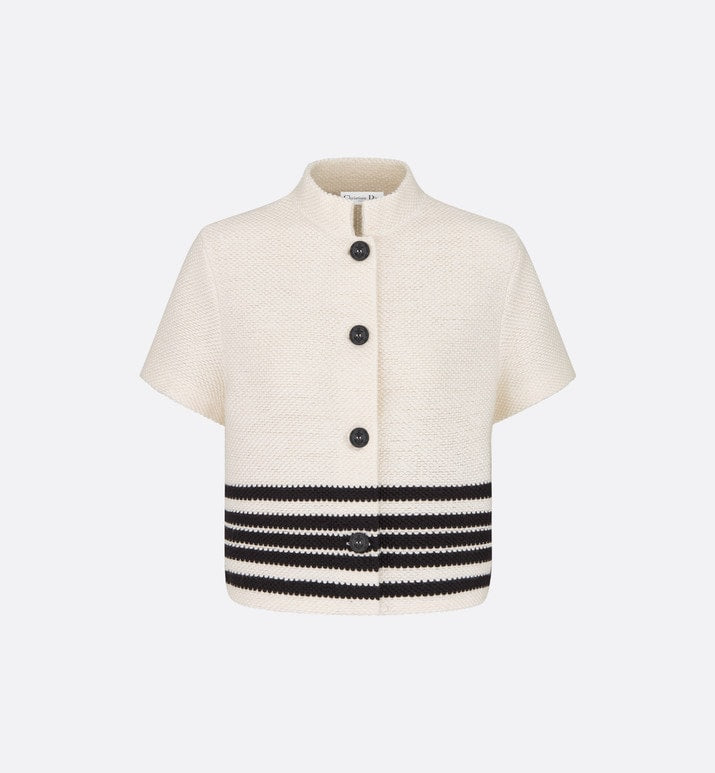 Short-Sleeved Dior Marinière Jacket • White and Black Cotton and Silk Knit