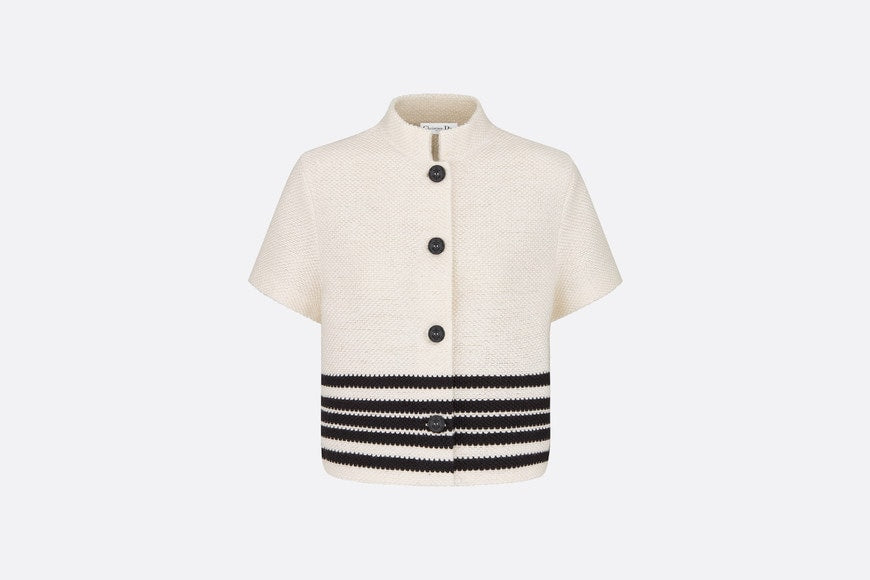 Short-Sleeved Dior Marinière Jacket • White and Black Cotton and Silk Knit