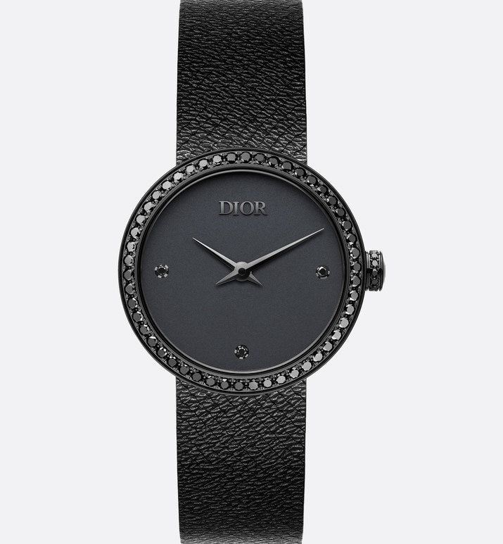 La D de Dior Black Ultramatte • Ø 25 mm, Black Ultramatte Steel and Black Diamonds