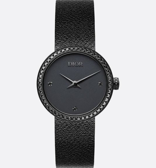 La D de Dior Black Ultramatte • Ø 25 mm, Black Ultramatte Steel and Black Diamonds