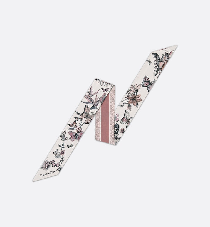 Toile de Jouy Mexico Mitzah Scarf • White and Pastel Pink Silk Twill