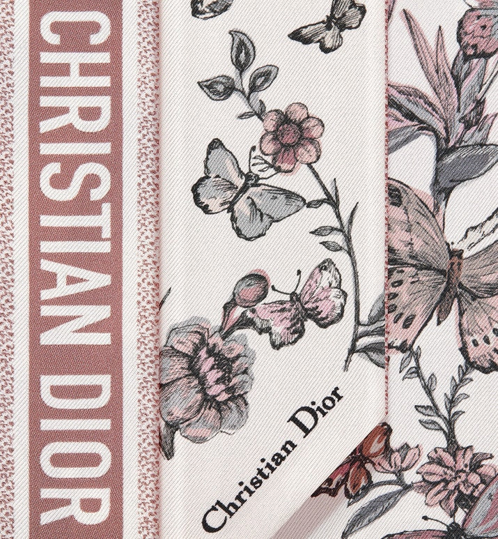 Toile de Jouy Mexico Mitzah Scarf • White and Pastel Pink Silk Twill