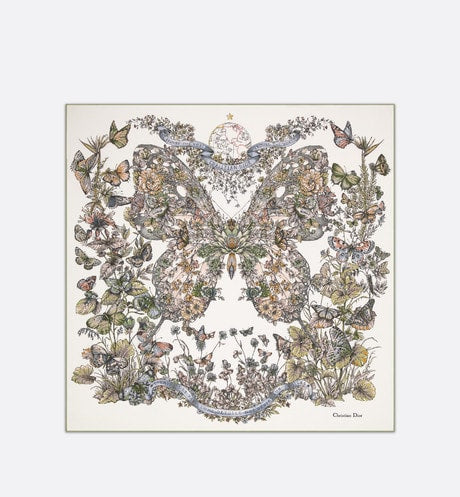 Butterfly Around the World 90 Square Scarf • Pastel Peyote Green Silk Twill