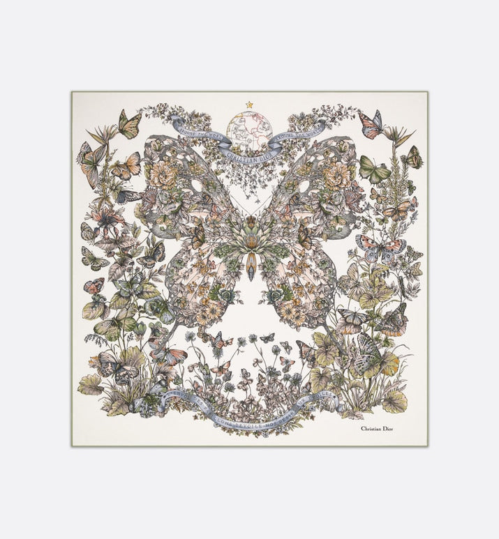 Butterfly Around the World 90 Square Scarf • Pastel Peyote Green Silk Twill