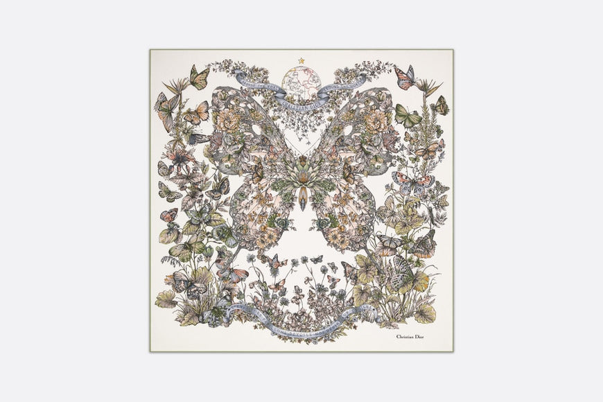 Butterfly Around the World 90 Square Scarf • Pastel Peyote Green Silk Twill