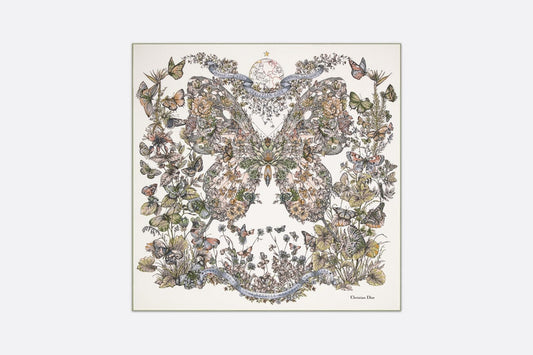 Butterfly Around the World 90 Square Scarf • Pastel Peyote Green Silk Twill