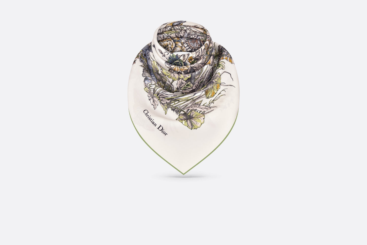 Butterfly Around the World 90 Square Scarf • Pastel Peyote Green Silk Twill