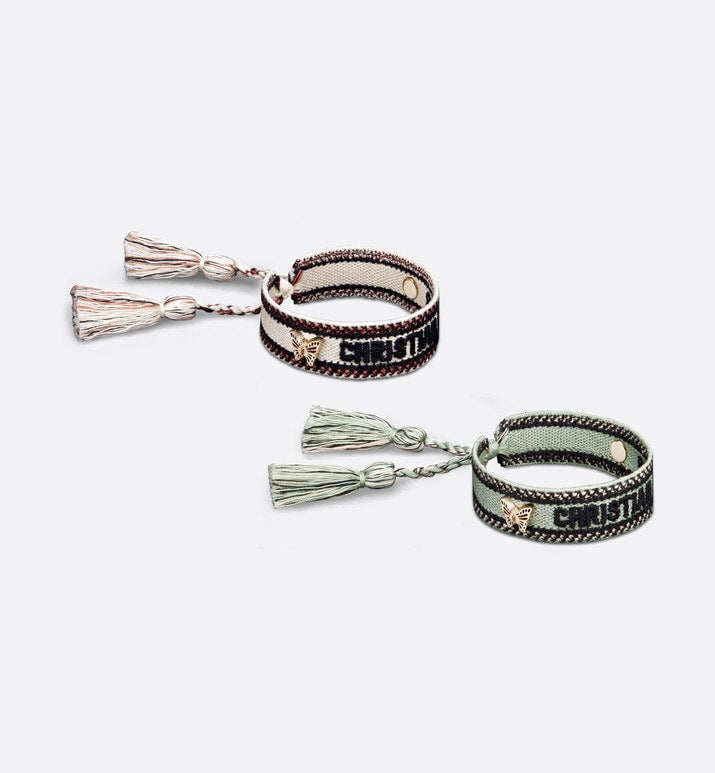 J'Adior Bracelet Set • Pastel Peyote Green and Beige Embroidery with Matte Gold-Finish Metal