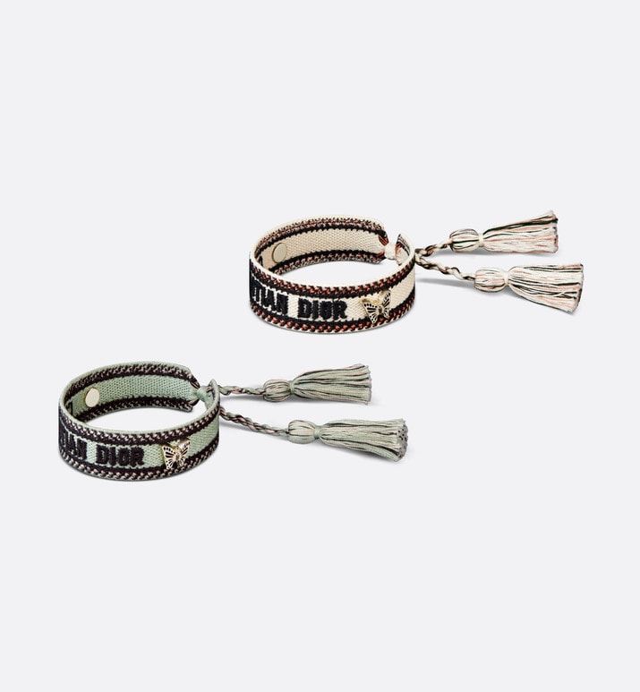 J'Adior Bracelet Set • Pastel Peyote Green and Beige Embroidery with Matte Gold-Finish Metal
