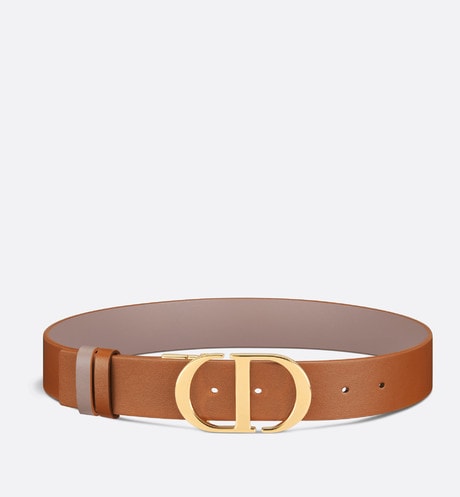 30 Montaigne Reversible Belt • Golden Saddle and Warm Taupe Smooth Calfskin, 35 MM