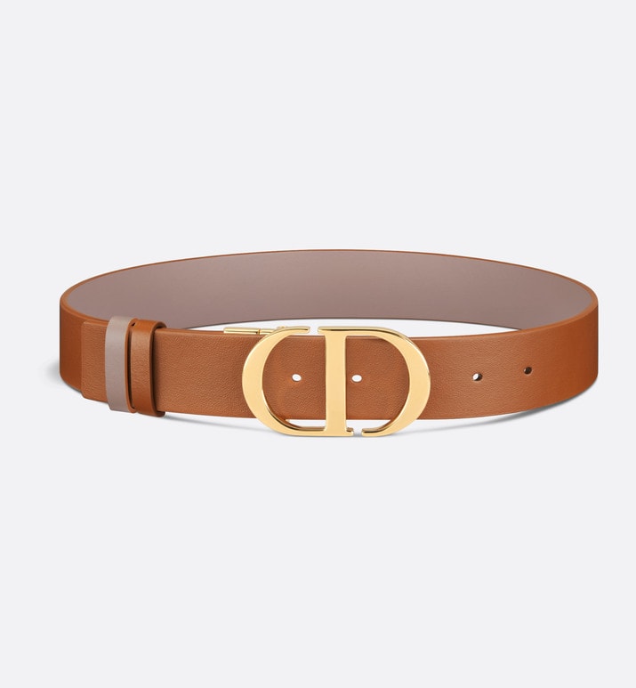 30 Montaigne Reversible Belt • Golden Saddle and Warm Taupe Smooth Calfskin, 35 MM