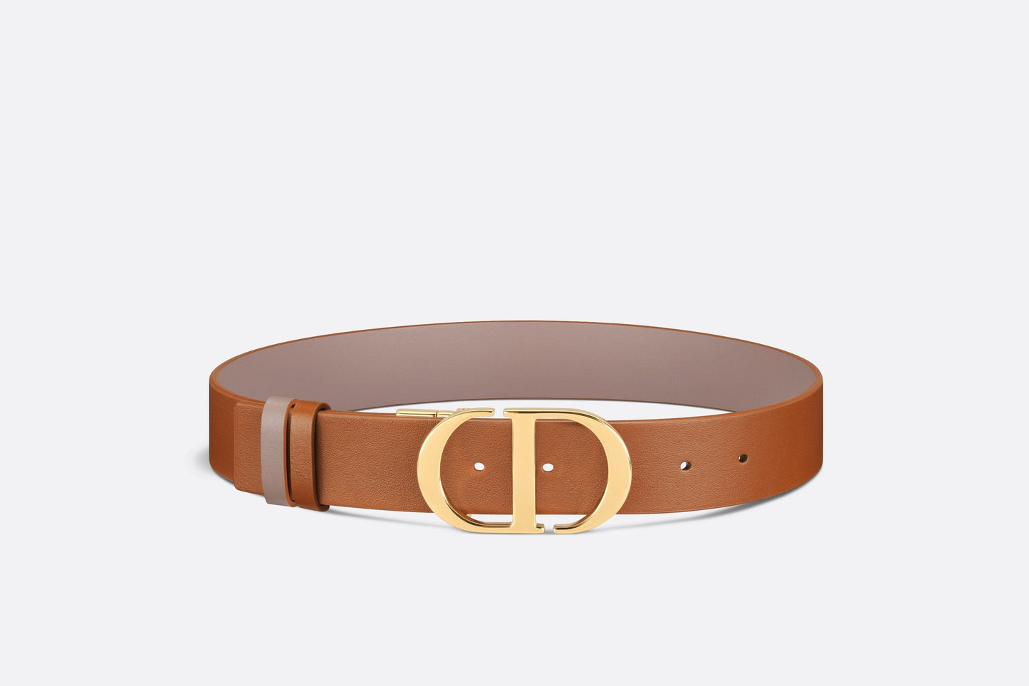30 Montaigne Reversible Belt • Golden Saddle and Warm Taupe Smooth Calfskin, 35 MM