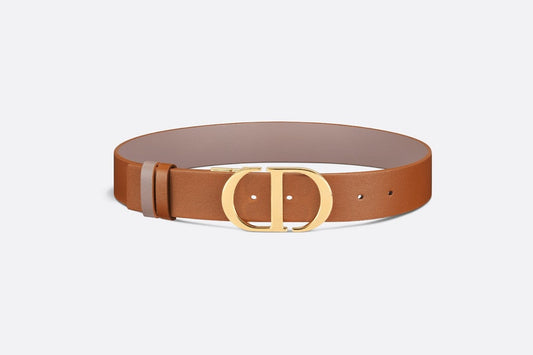 30 Montaigne Reversible Belt • Golden Saddle and Warm Taupe Smooth Calfskin, 35 MM