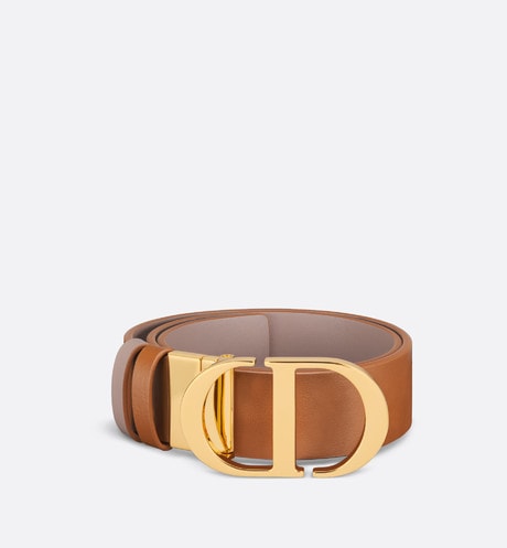 30 Montaigne Reversible Belt • Golden Saddle and Warm Taupe Smooth Calfskin, 35 MM
