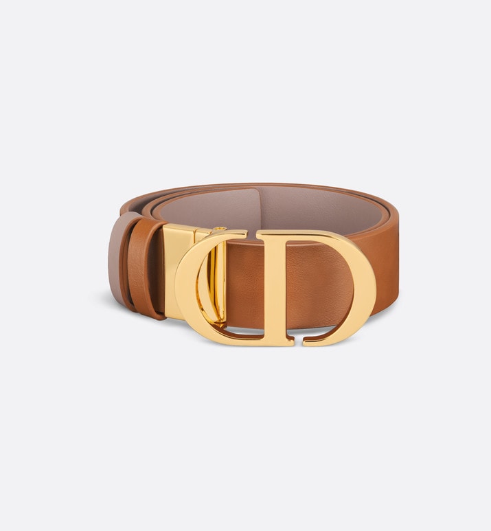 30 Montaigne Reversible Belt • Golden Saddle and Warm Taupe Smooth Calfskin, 35 MM