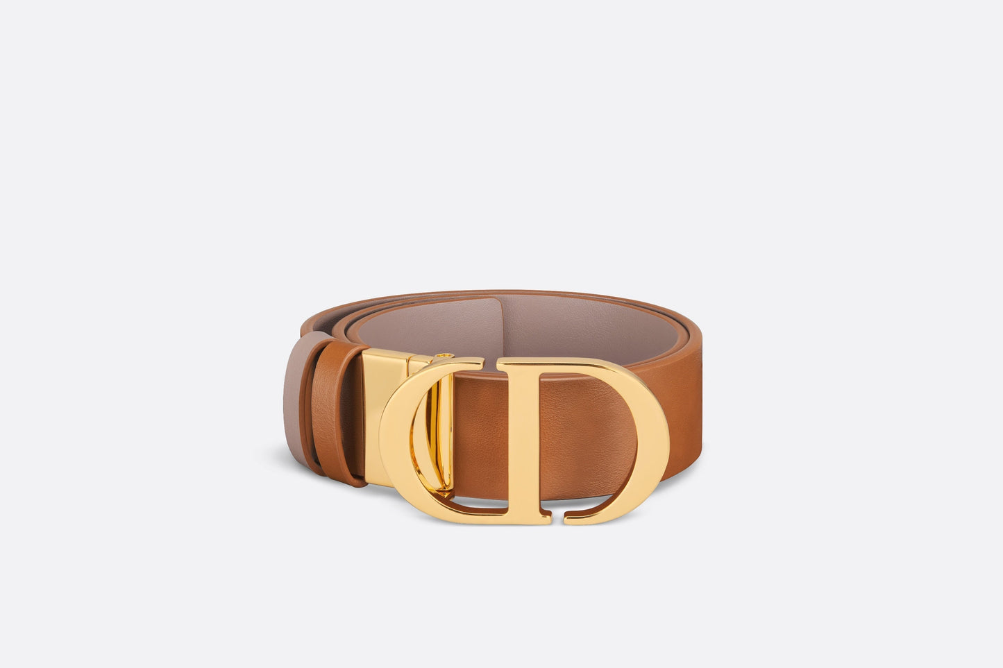 30 Montaigne Reversible Belt • Golden Saddle and Warm Taupe Smooth Calfskin, 35 MM