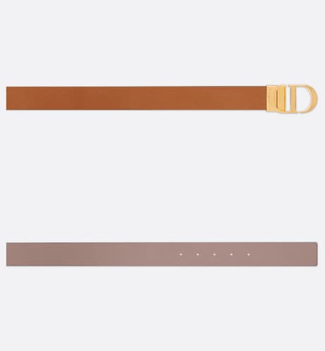 30 Montaigne Reversible Belt • Golden Saddle and Warm Taupe Smooth Calfskin, 35 MM