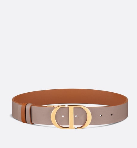 30 Montaigne Reversible Belt • Golden Saddle and Warm Taupe Smooth Calfskin, 35 MM