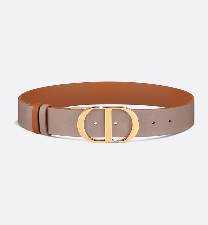 30 Montaigne Reversible Belt • Golden Saddle and Warm Taupe Smooth Calfskin, 35 MM