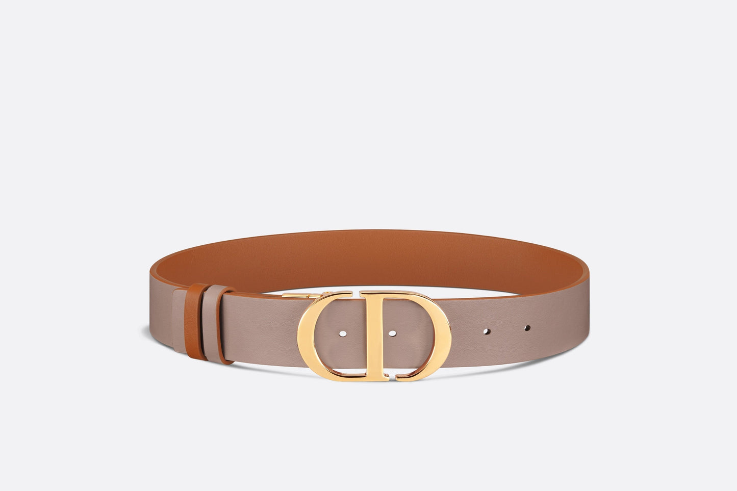 30 Montaigne Reversible Belt • Golden Saddle and Warm Taupe Smooth Calfskin, 35 MM