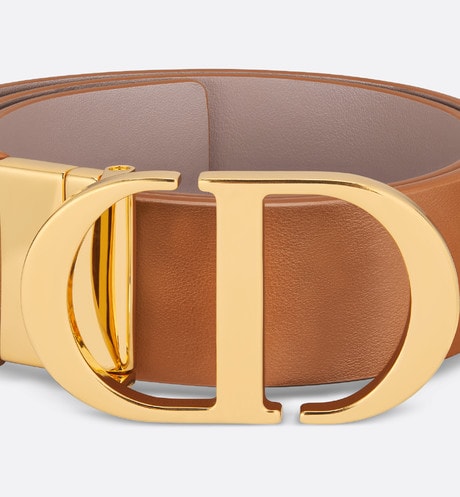 30 Montaigne Reversible Belt • Golden Saddle and Warm Taupe Smooth Calfskin, 35 MM