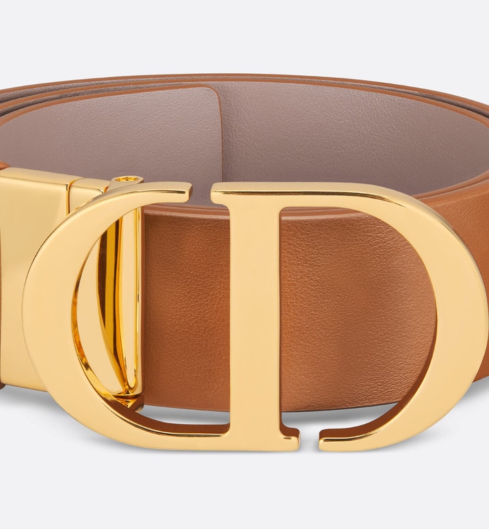 30 Montaigne Reversible Belt • Golden Saddle and Warm Taupe Smooth Calfskin, 35 MM