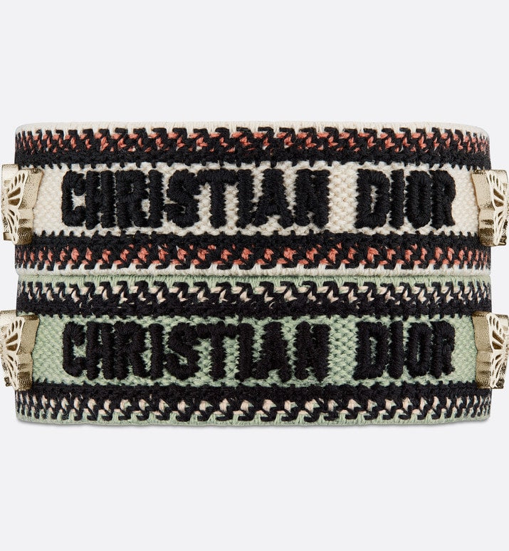 J'Adior Bracelet Set • Pastel Peyote Green and Beige Embroidery with Matte Gold-Finish Metal