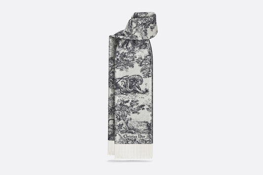 Toile de Jouy Sauvage Scarf • Navy Blue Cashmere and Wool