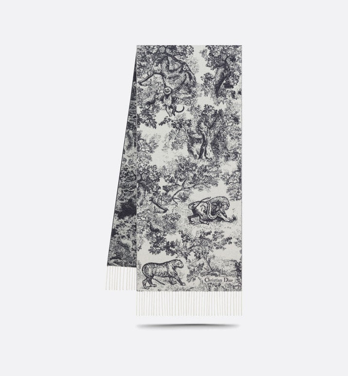 Toile de Jouy Sauvage Scarf • Navy Blue Cashmere and Wool
