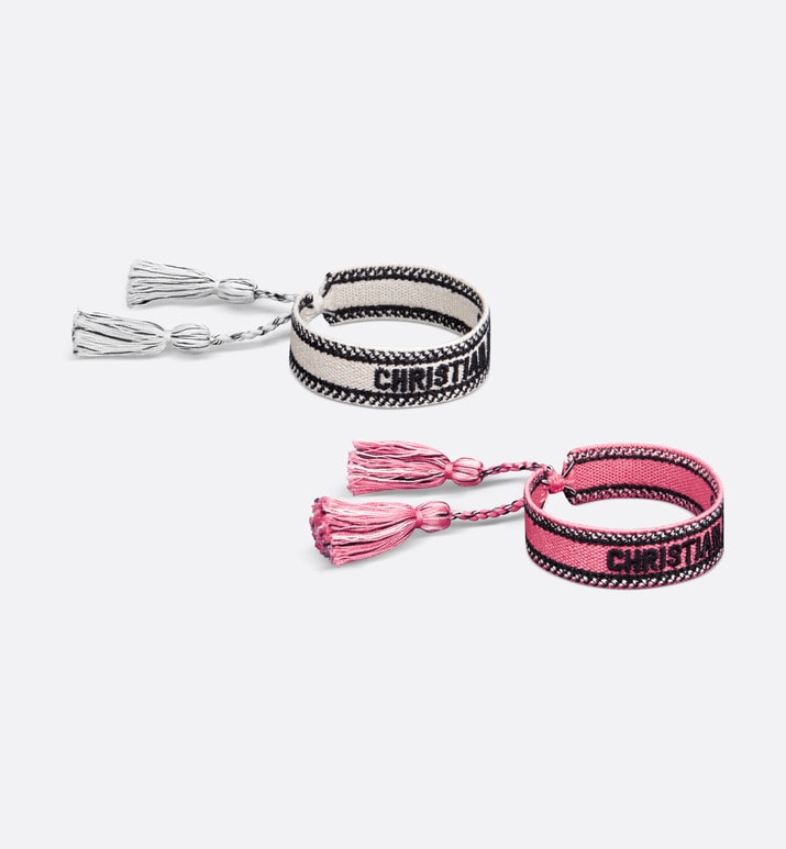 Christian Dior Bracelet Set • Peach Blossom Pink and White Embroidery