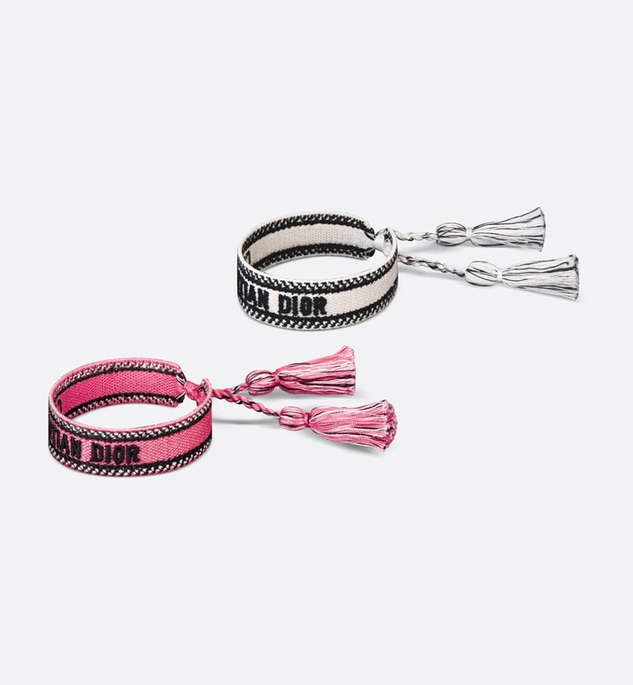 Christian Dior Bracelet Set • Peach Blossom Pink and White Embroidery