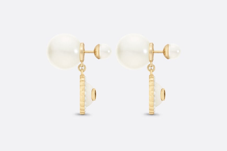 Dior Tribales Earrings • Gold-Finish Metal with White Resin Pearls and Latte Glass