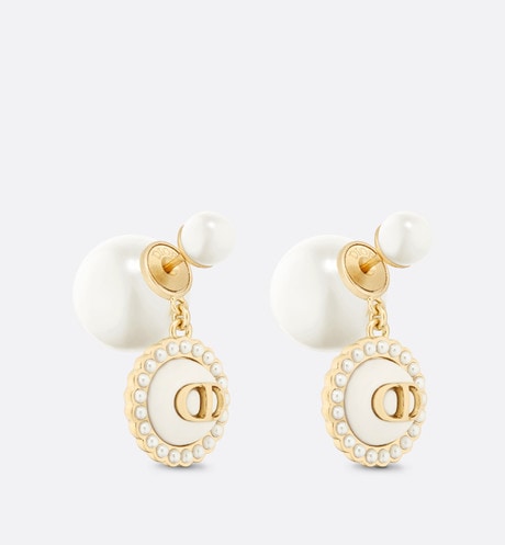 Dior Tribales Earrings • Gold-Finish Metal with White Resin Pearls and Latte Glass