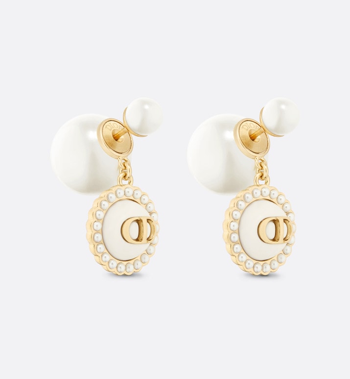 Dior Tribales Earrings • Gold-Finish Metal with White Resin Pearls and Latte Glass