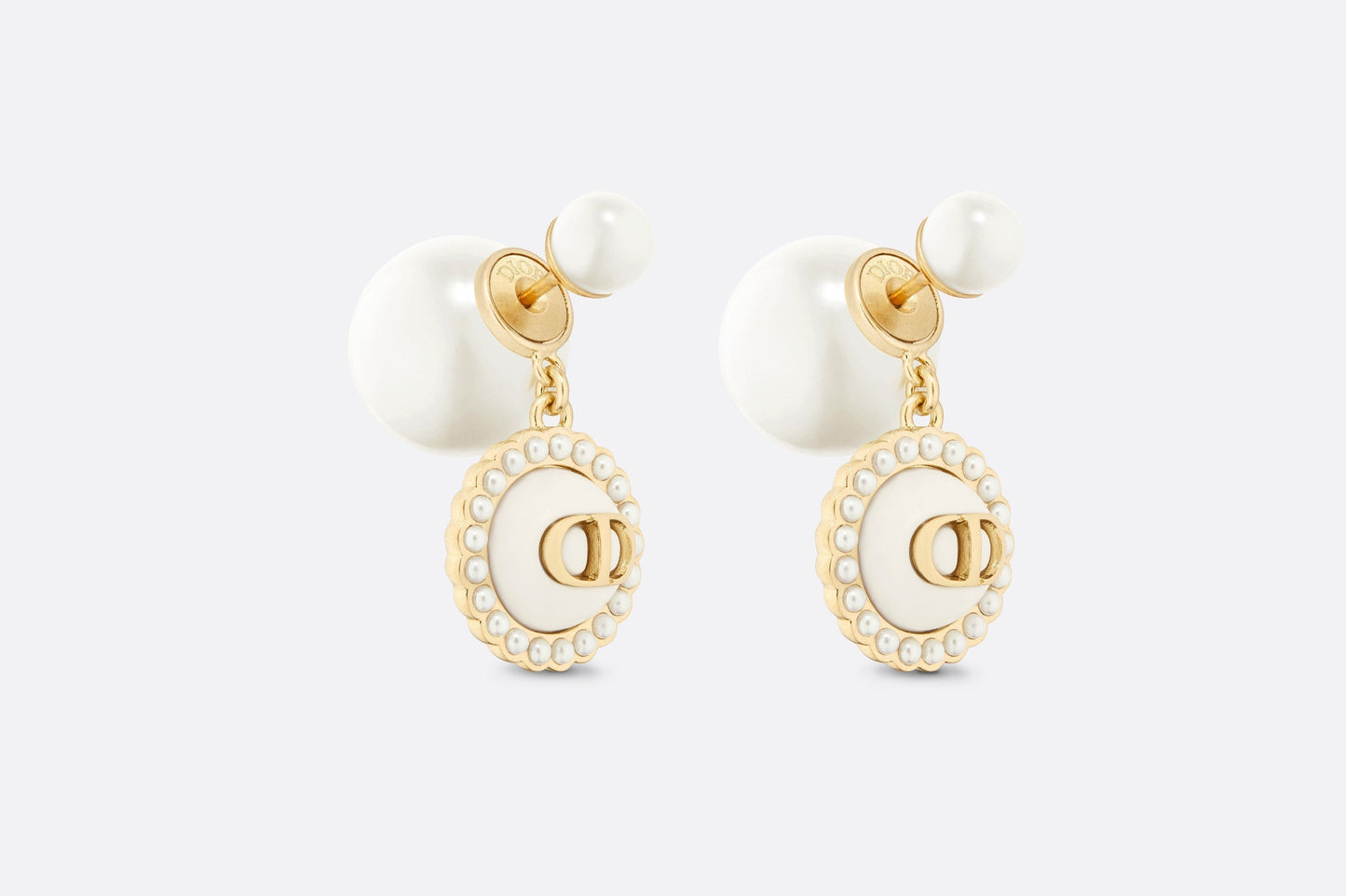 Dior Tribales Earrings • Gold-Finish Metal with White Resin Pearls and Latte Glass
