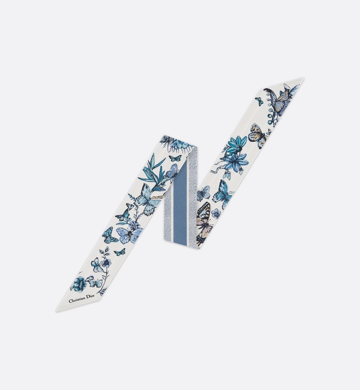 Toile de Jouy Mexico Mitzah Scarf • White and Pastel Midnight Blue Silk Twill