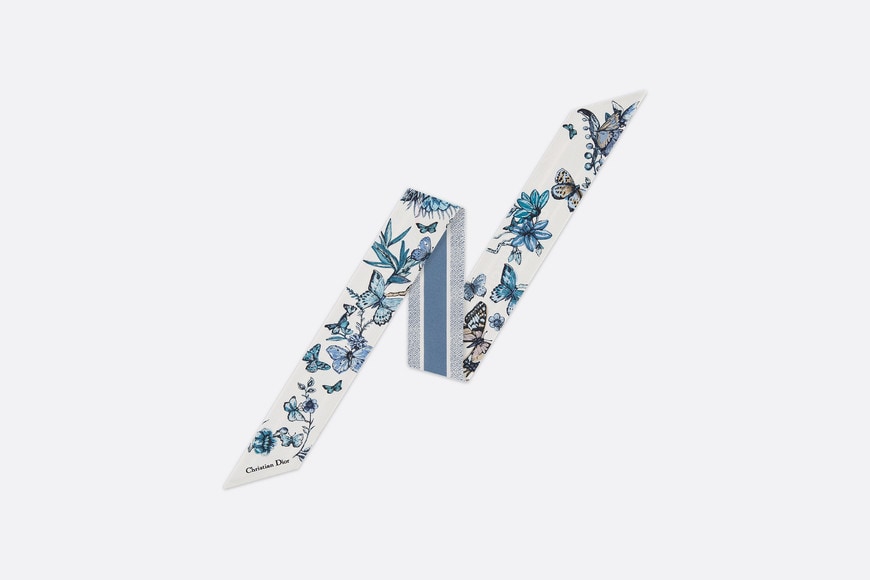 Toile de Jouy Mexico Mitzah Scarf • White and Pastel Midnight Blue Silk Twill