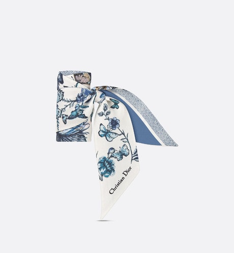 Toile de Jouy Mexico Mitzah Scarf • White and Pastel Midnight Blue Silk Twill