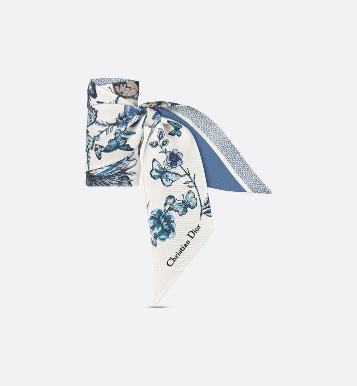 Toile de Jouy Mexico Mitzah Scarf • White and Pastel Midnight Blue Silk Twill