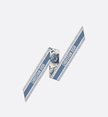 Toile de Jouy Mexico Mitzah Scarf • White and Pastel Midnight Blue Silk Twill