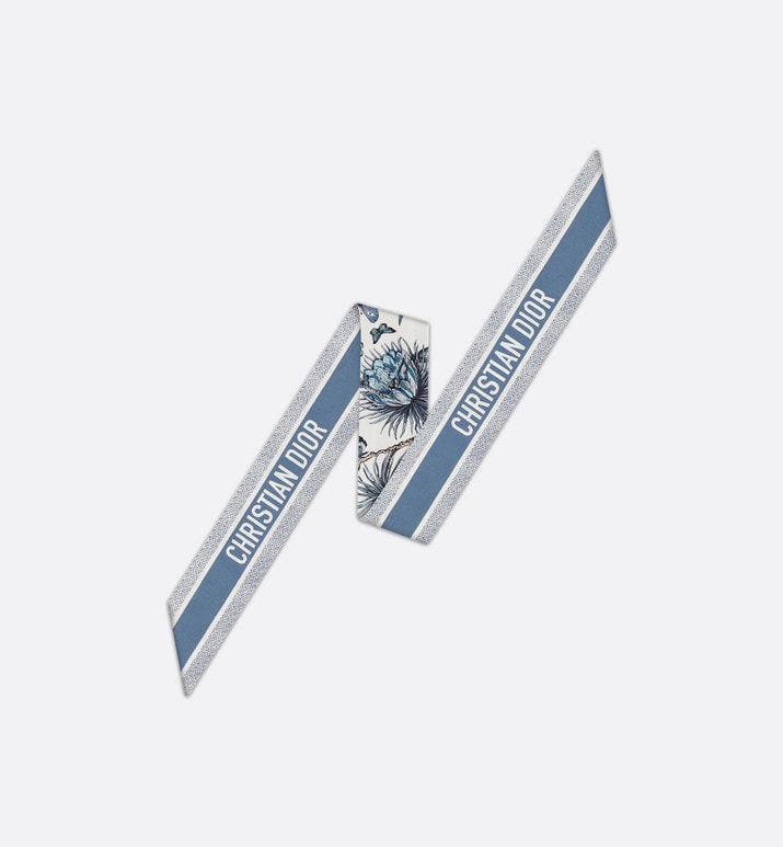 Toile de Jouy Mexico Mitzah Scarf • White and Pastel Midnight Blue Silk Twill